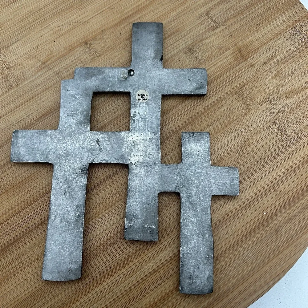 Triple Connected Pewter Crosses‎ Made In India Wall Hanging Christian Religious